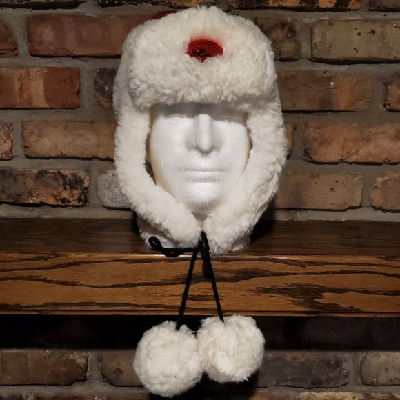 Charter Club Bomber Hat Christmas Sequin Reindeer Antlers White Plush One Size - Picture 2 of 6